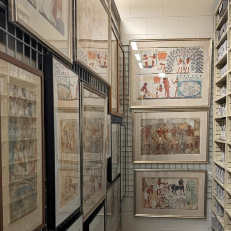 Modern paintings and photographic negatives line the walls and shelves in the archives of the Institute for the Study of Ancient Cultures at UChicago. ISAC has launched a new Data Research Center that integrates the institute’s research archives and databases into a unified center dedicated to supporting digital scholarship, open access and computational research.